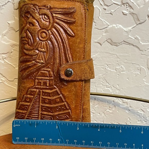 🌻VTG Leather Mayan Calendar Tri Fold Wallet - Picture 10 of 10